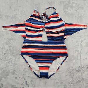Red and Blue One Piece Swimwear with Nautical Stripes